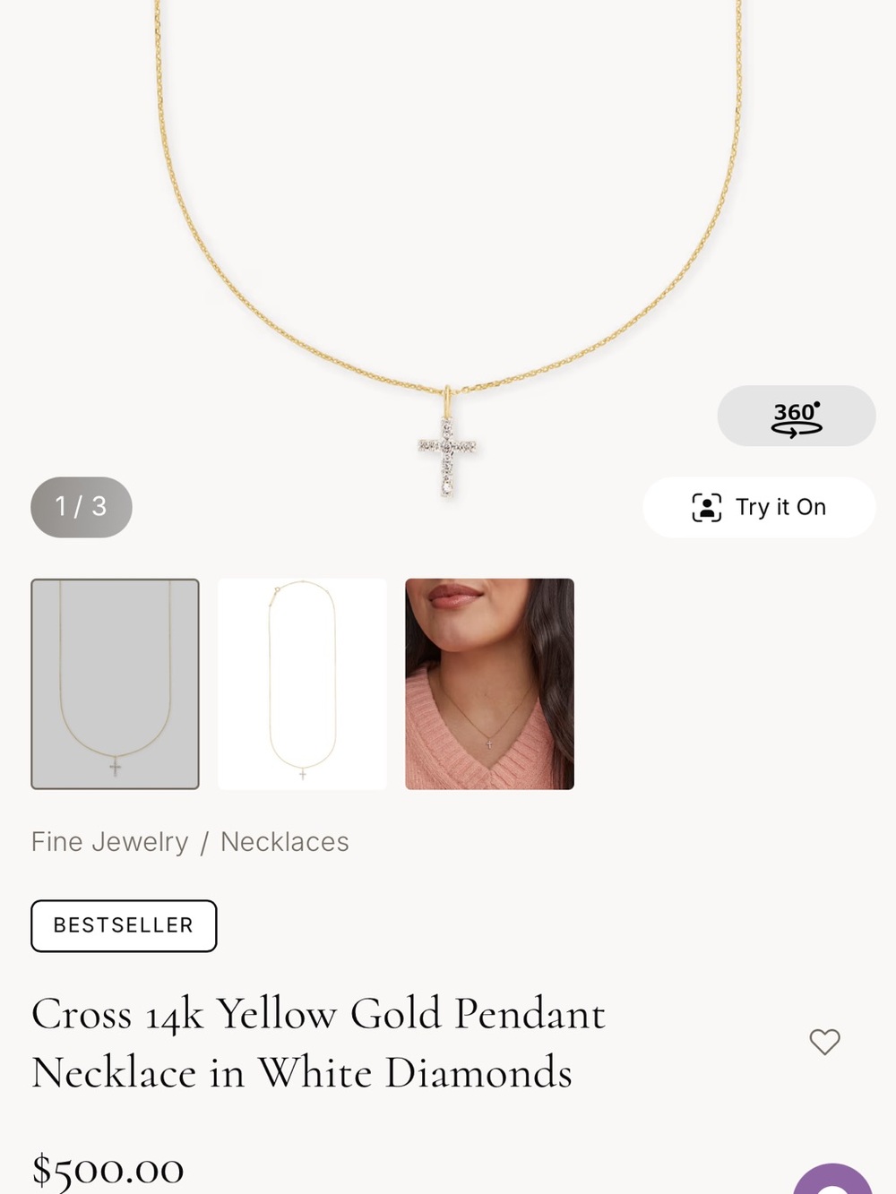 Kendra Scott 14k Yellow Gold Necklace with White Diamond Cross